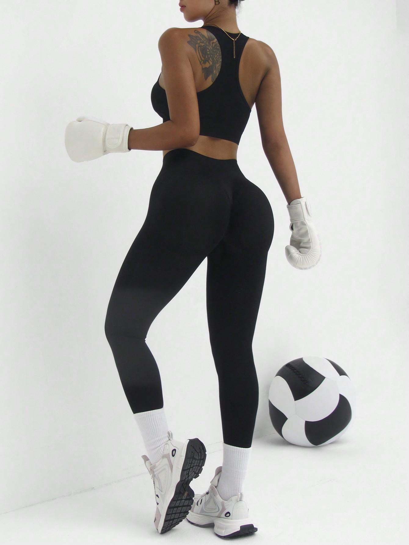 CZARNY KOMPLET TOP LEGGINSY 