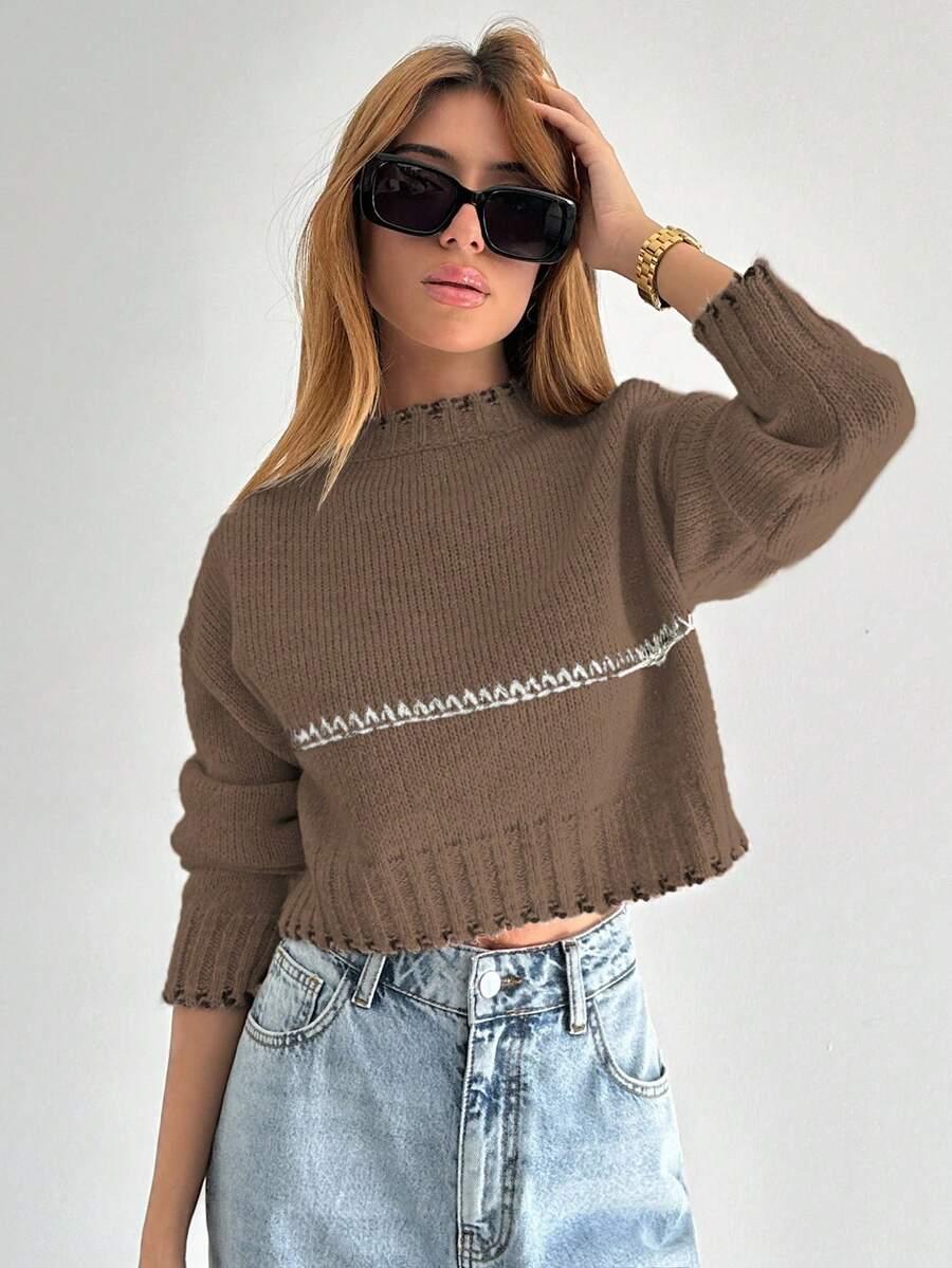 brązowy dzianinowy sweter 