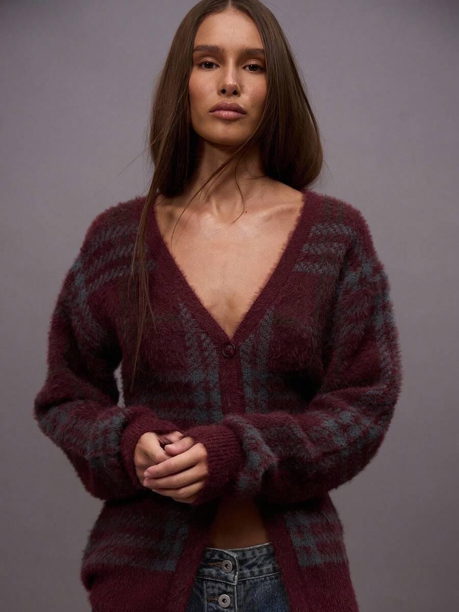 ROZPINANY SWETER V-NECK