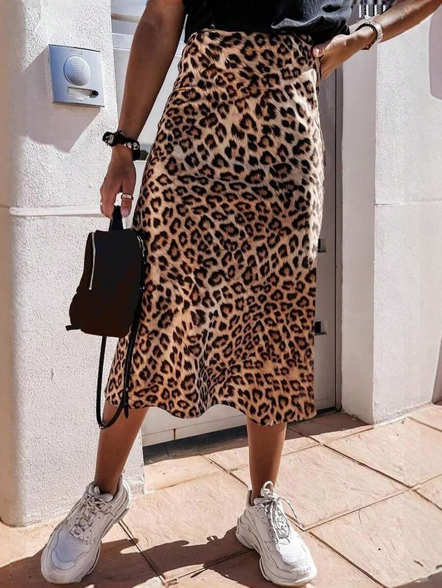 SATYNOWA MIDI SPÓDNICA ANIMAL PRINT 