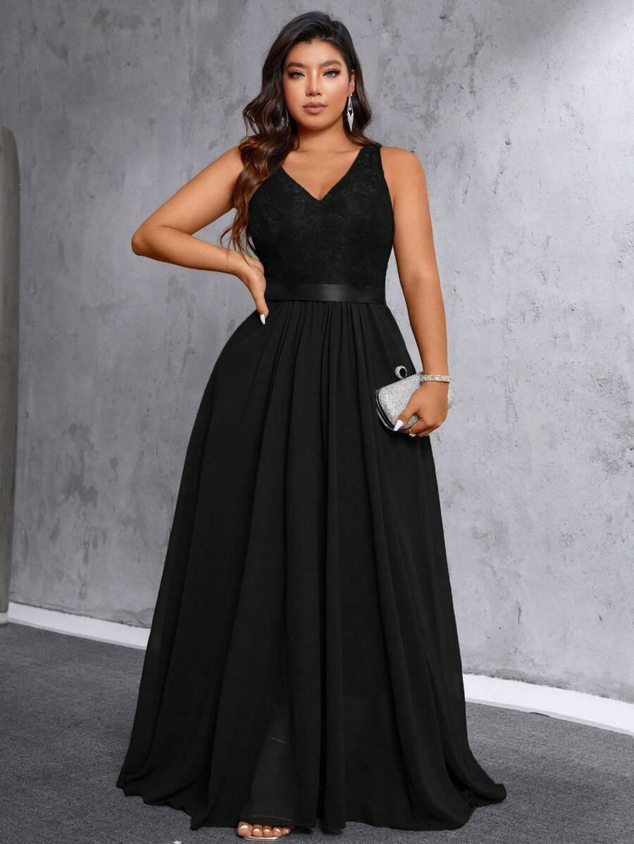 MAXI SUKIENKA KORONKA V-NECK