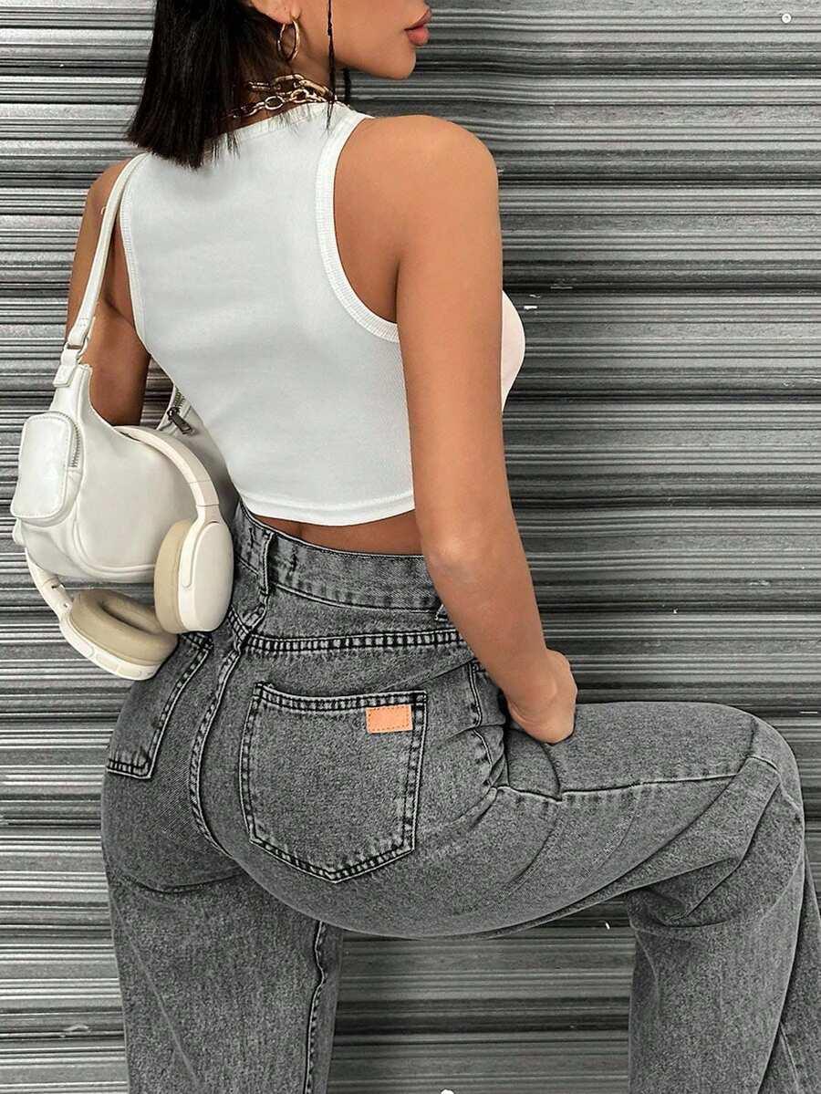 proste spodnie jeans wysoki stan