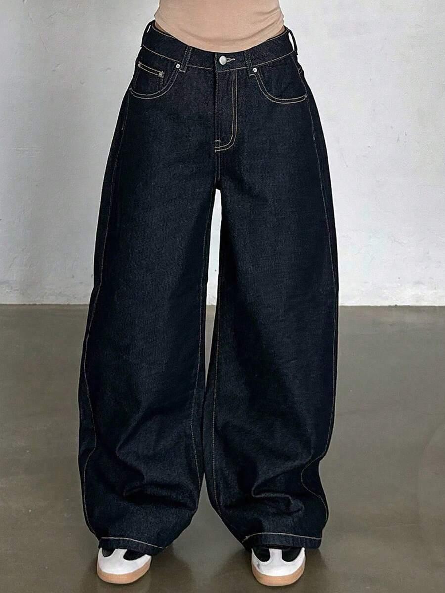 GRANATOWE SPODNIE JEANS