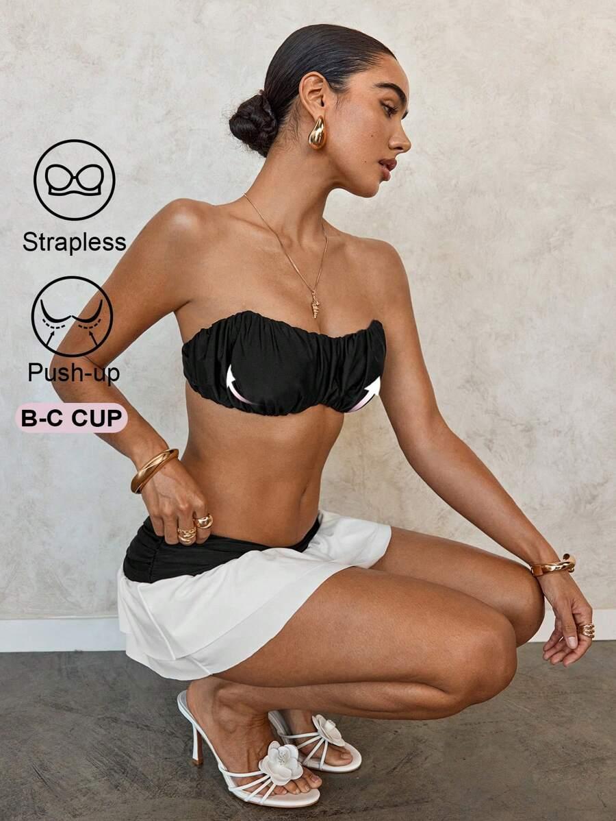 czarna góra od bikini marszczenie