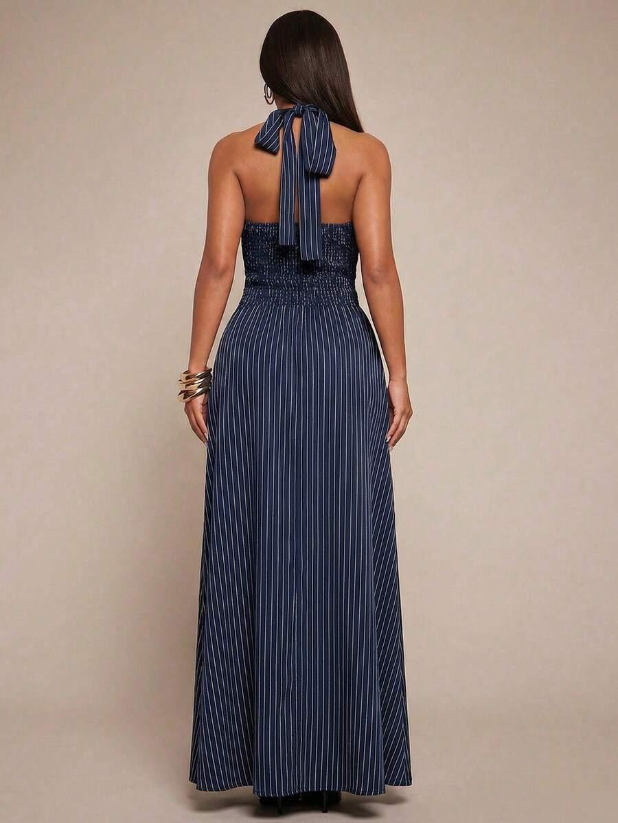 MAXI SUKIENKA V-NECK WZÓR PASKI