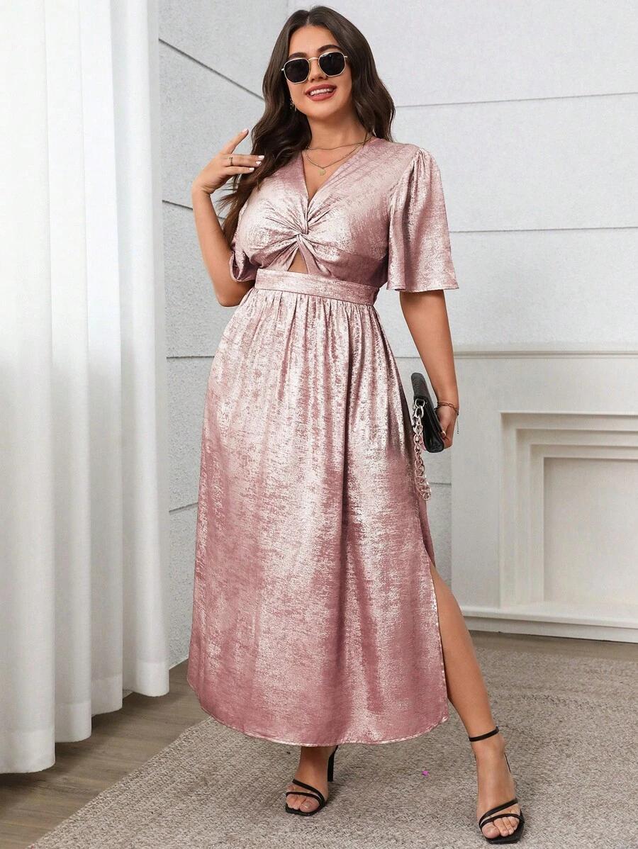 ELEGANCKA SUKIENKA KOKTAJLOWA MIDI Z KRÓTKIM RĘKAWEM 