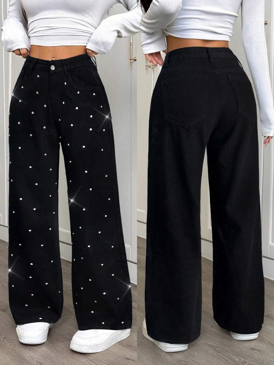 czarne spodnie jeans zdobienia