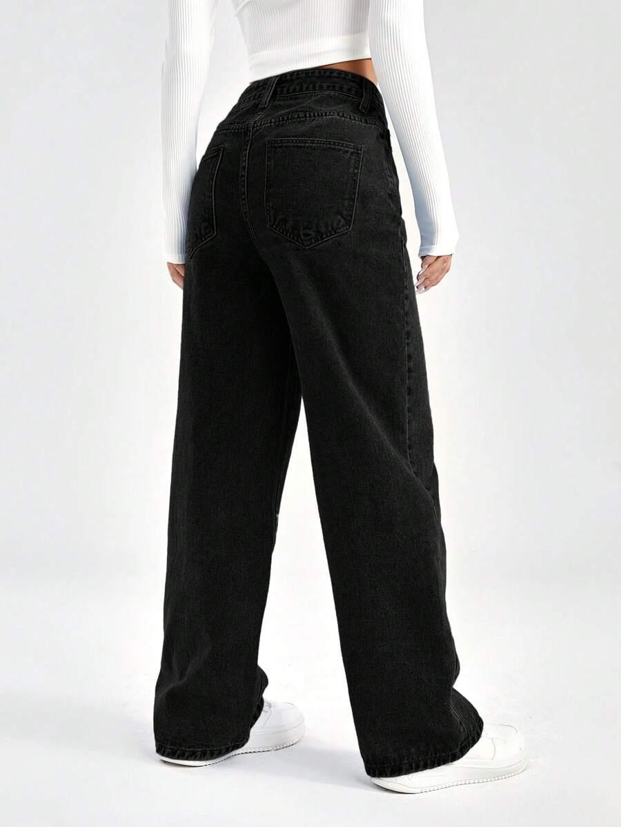 CZARNE SPODNIE JEANS SZEROKIE NOGAWKI 