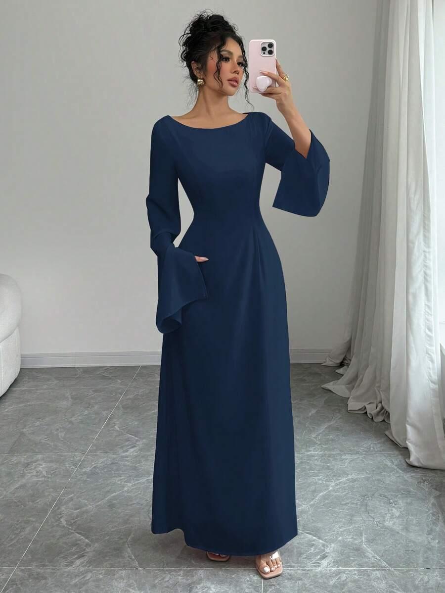 ELAGANCKA SUKIENKA MAXI Z ROZSZERZANYM RĘKAWEM