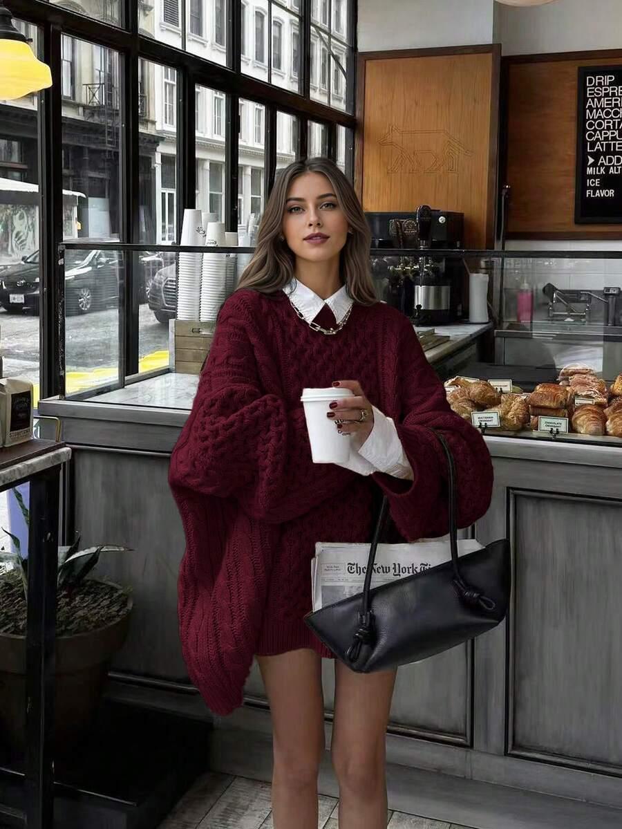 BORDOWY DZIANINOWY SWETER