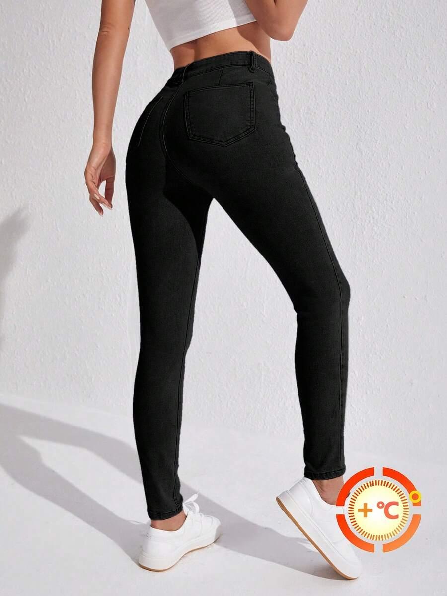 CZARNE SPODNIE JEANS ocieplane