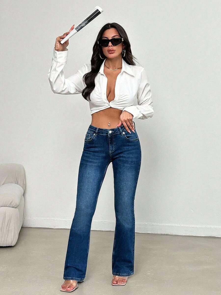 NIEBIESKIE SPODNIE JEANS PROSTA NOGAWKA 