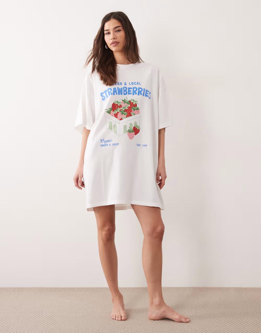 BIAŁY LUŹNY T-SHIRT PRINT