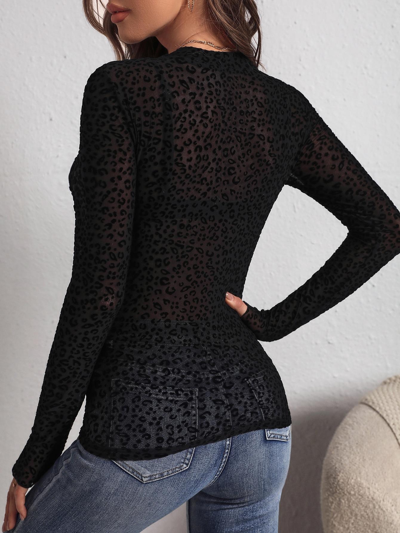 CZARNA BLUZKA ANIMAL PRINT SIATECZKA