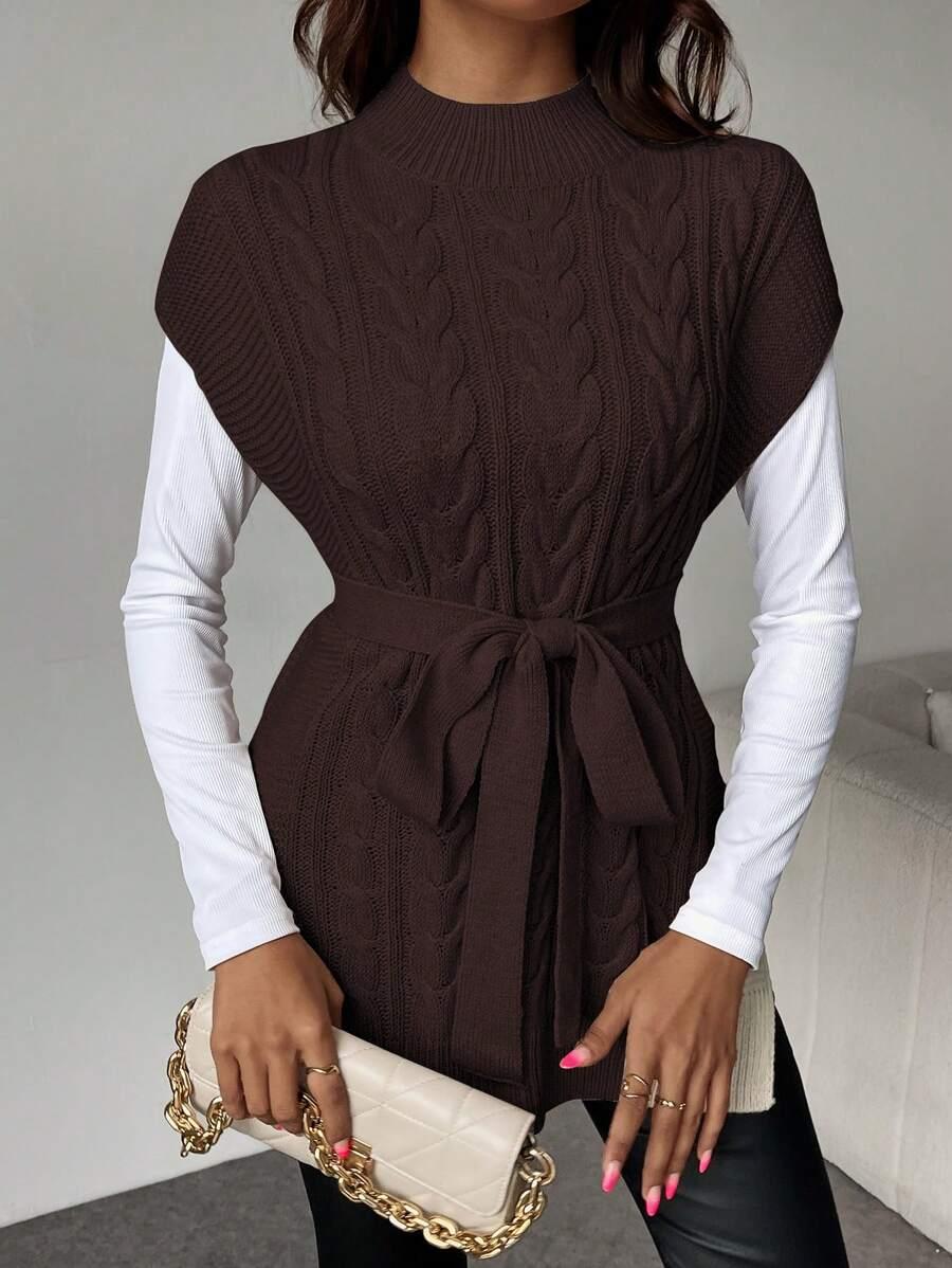 BRĄZOWY SWETER BEZ RĘKAWÓW