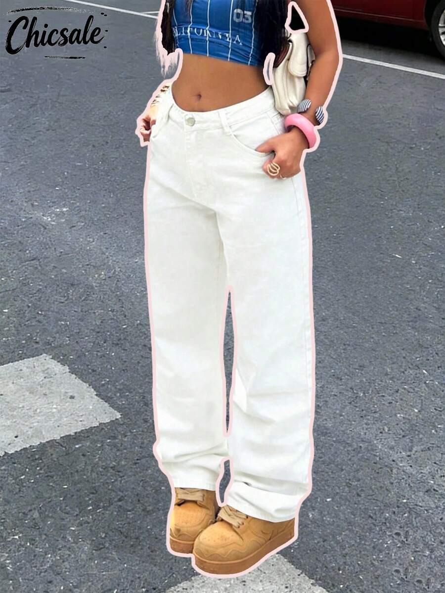 BIAŁE SPODNIE JEANS