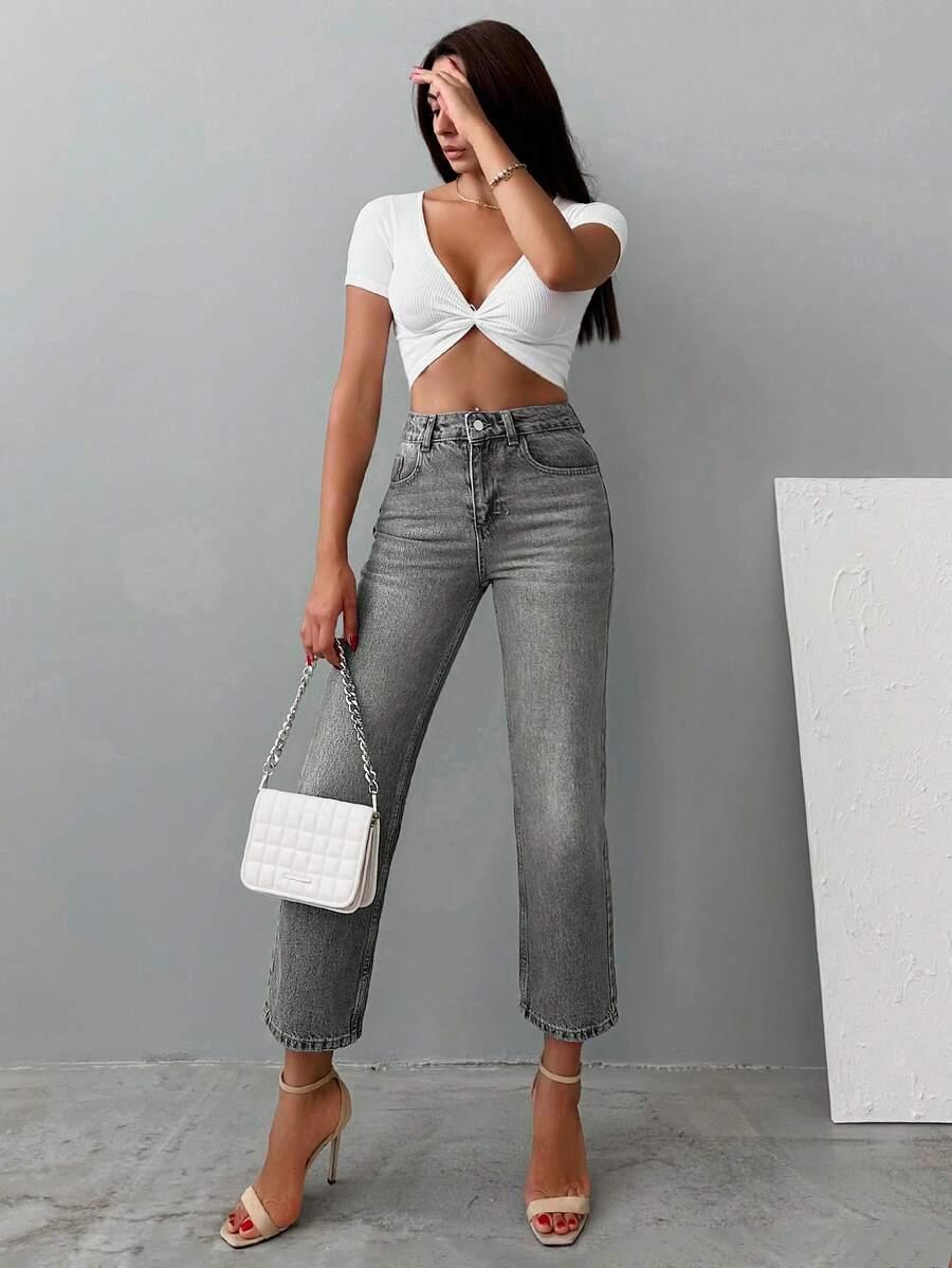 SZARE SPODNIE JEANS