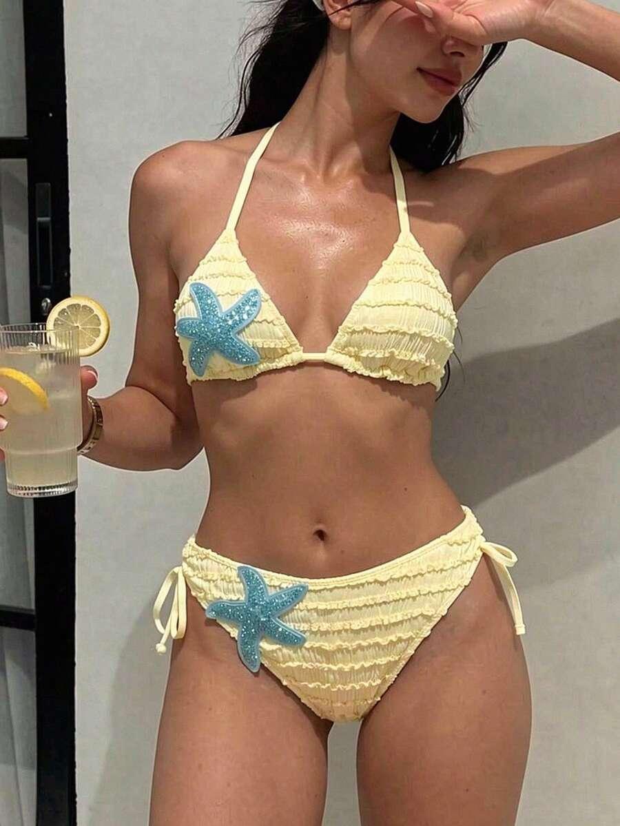 komplet bikini wiązani wzór gwiazdki