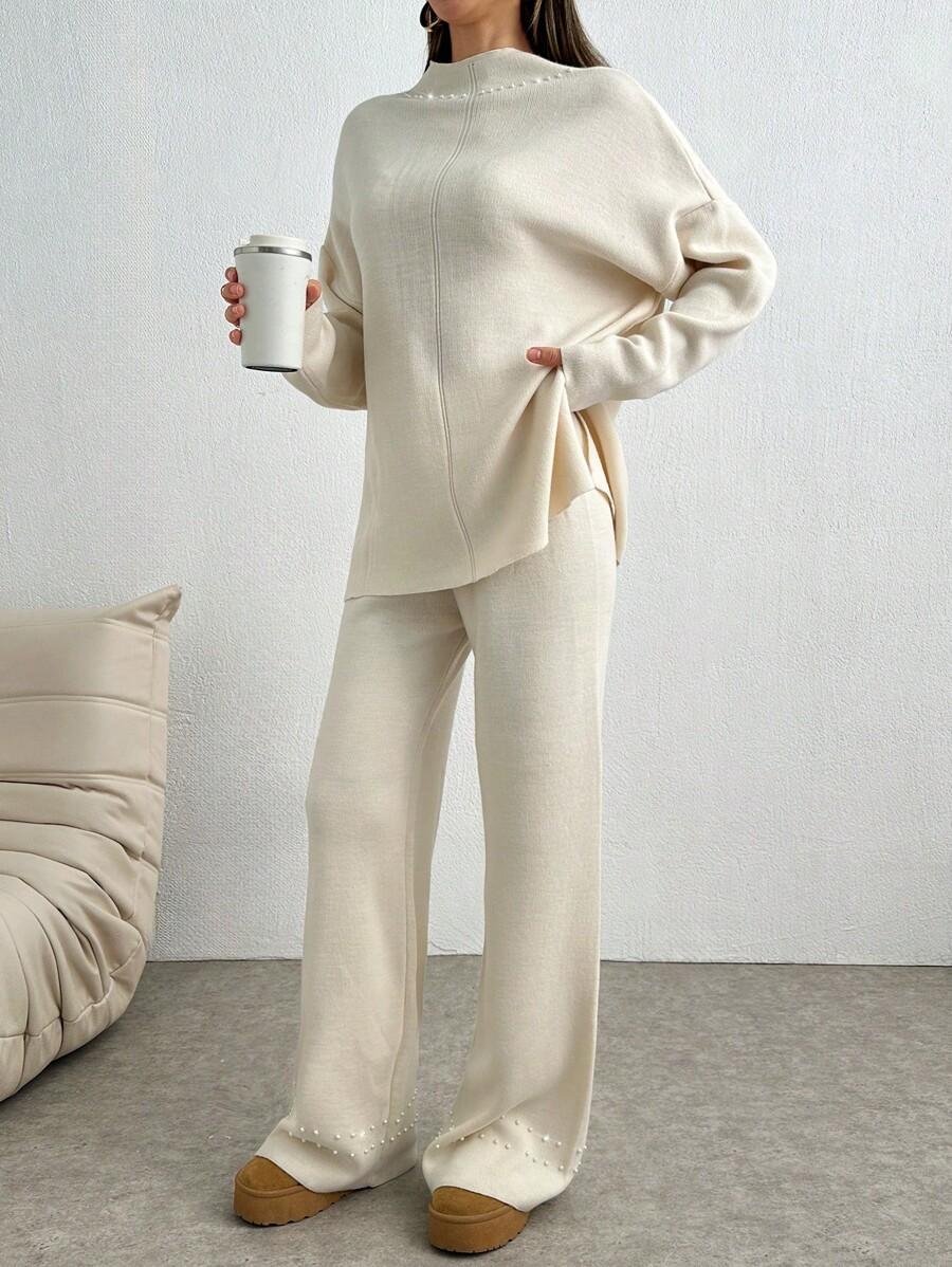 KOMPLET SWETER SPODNIE ZDOBIENIE 