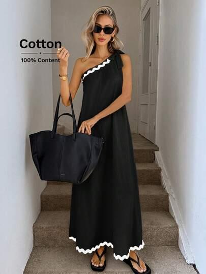 czarna maxi sukienka kontrast