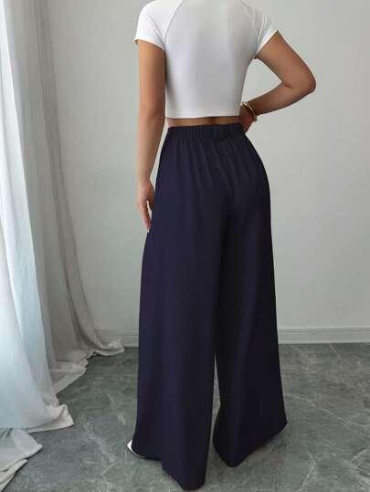 granatowe spodnie wide leg