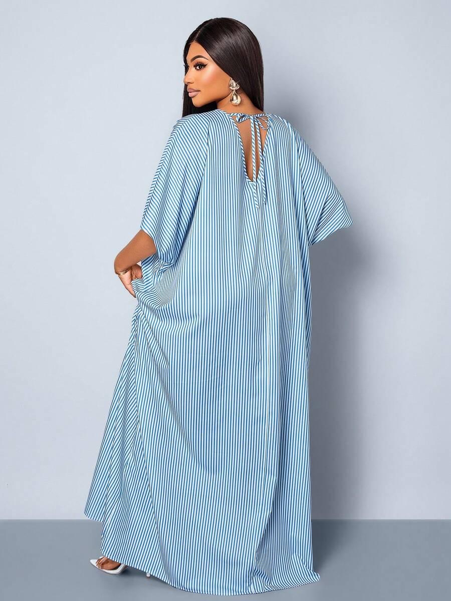MAXI SUKIENKA WZÓR paski v-neck