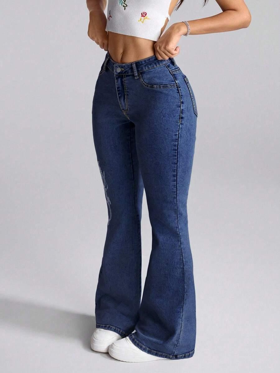 SPODNIE DZWONY JEANS HAFT
