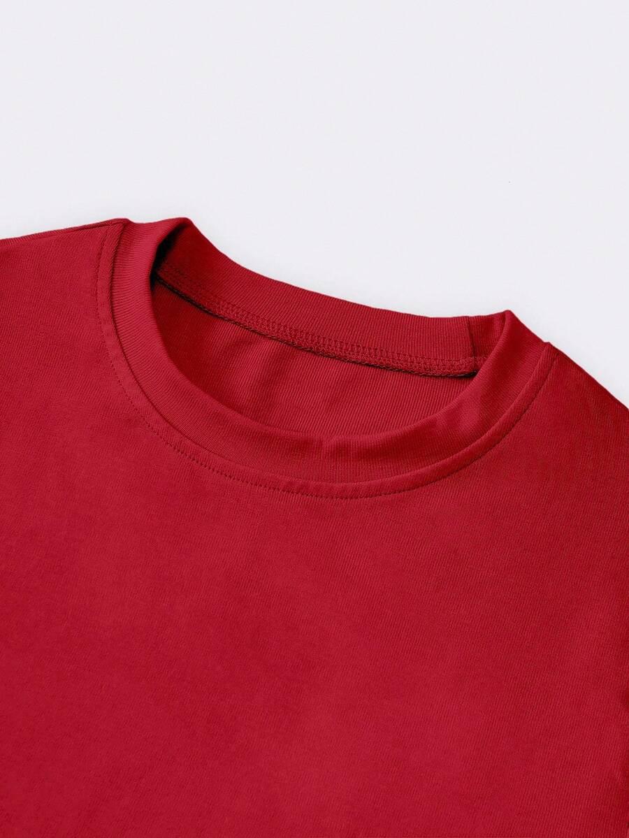 czerwony t-shirt okrągły dekolt 
