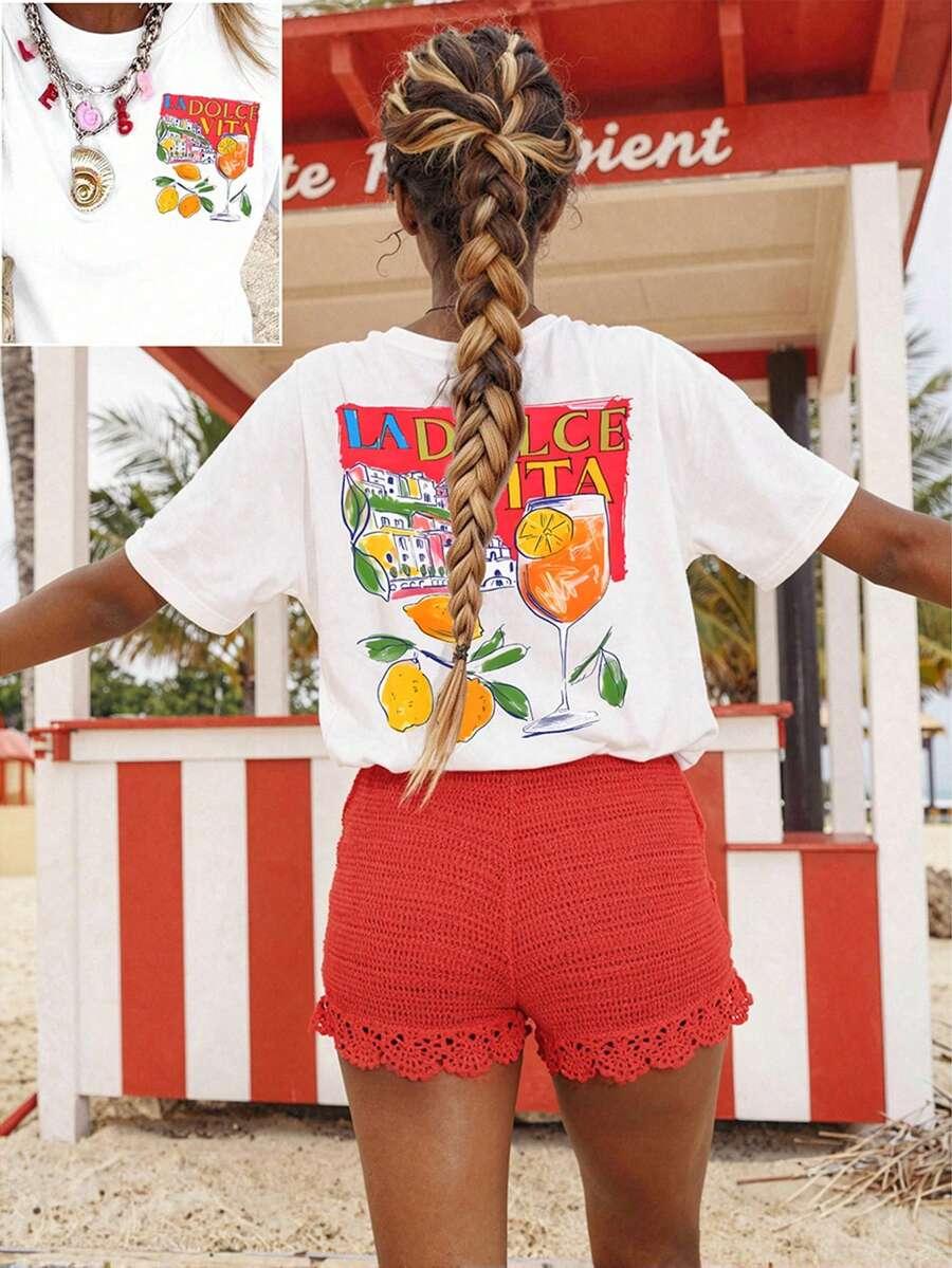 biały t-shirt nadruk