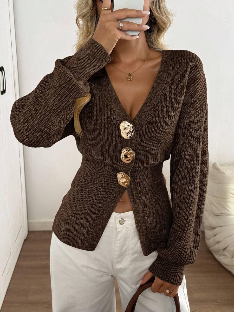 BRĄZOWY SWETER V-NECK