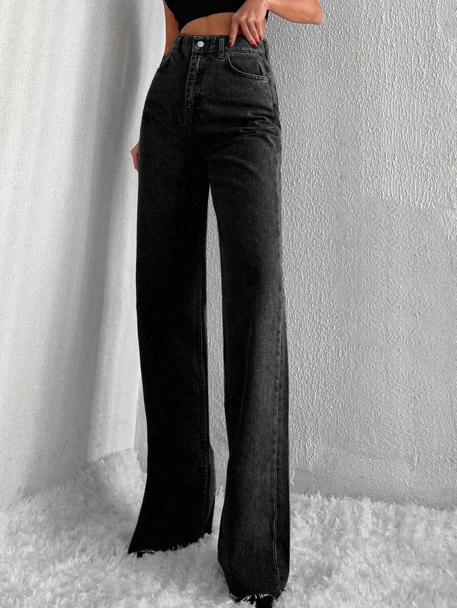 CZARNE SPODNIE JEANS PROSTA NOGWAKA