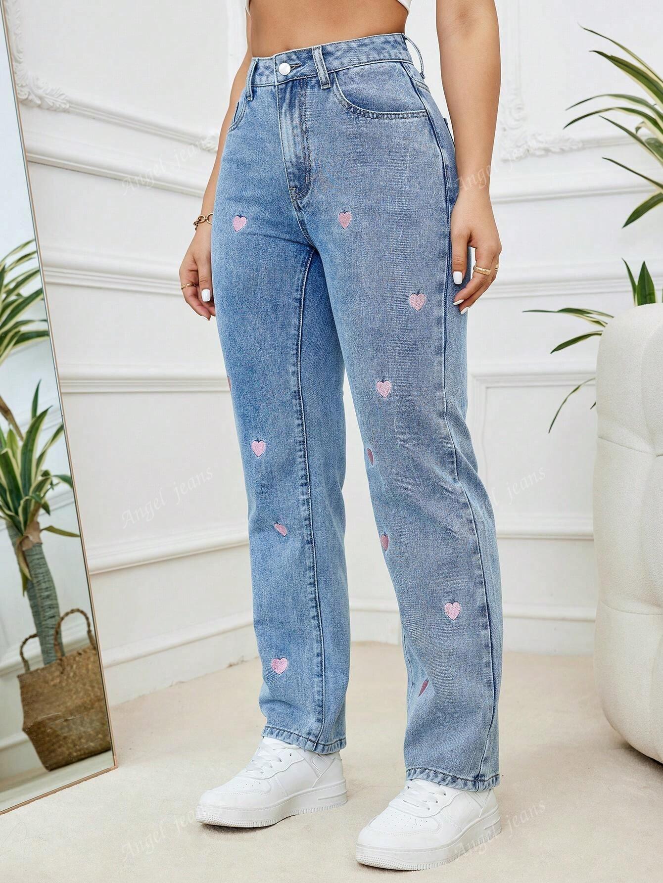 NIEBIESKIE SPODNIE JEANS HAFT SERCA