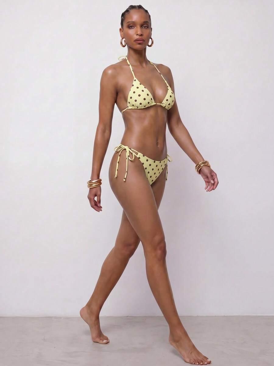 komplet bikini wzór groszki wiązanie