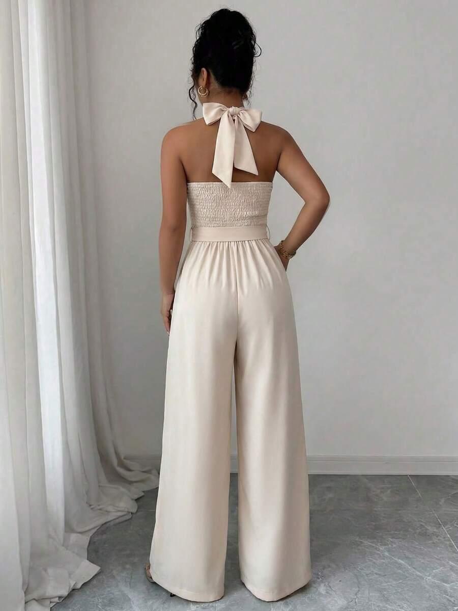 beżowy elegancki kombinezon