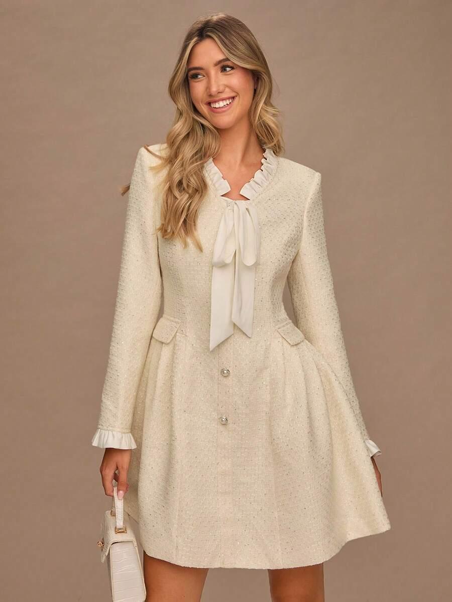 ELEGANCKA KOKTAJLOWA SUKIENKA MINI Z KOKARDĄ 