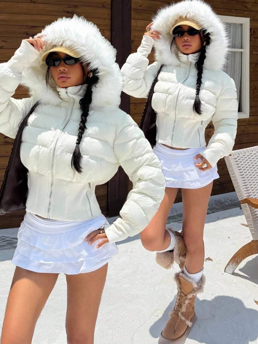 biała pikowana kurtka