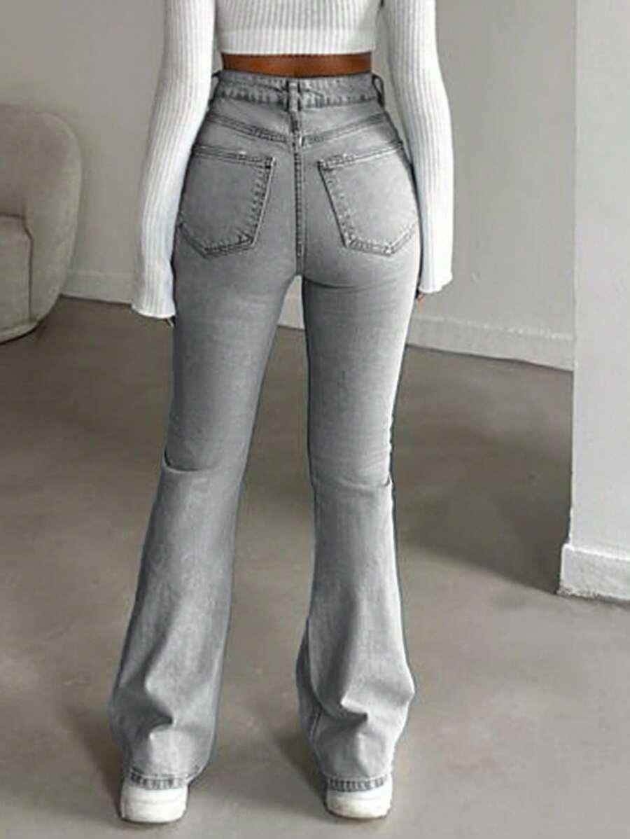 SZARE SPODENKI JEANS DZWONY