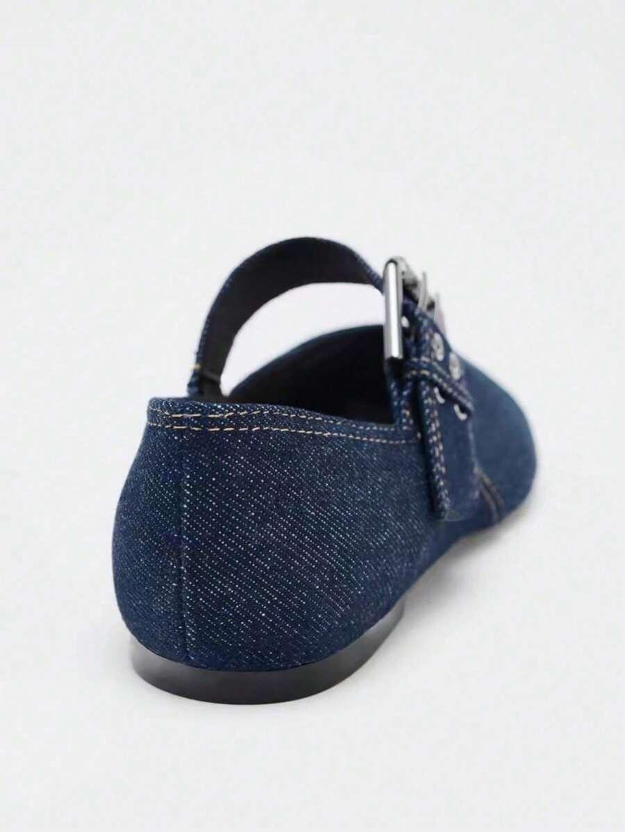 GRANATOWE BALERINY SPRZĄCZKA JEANS