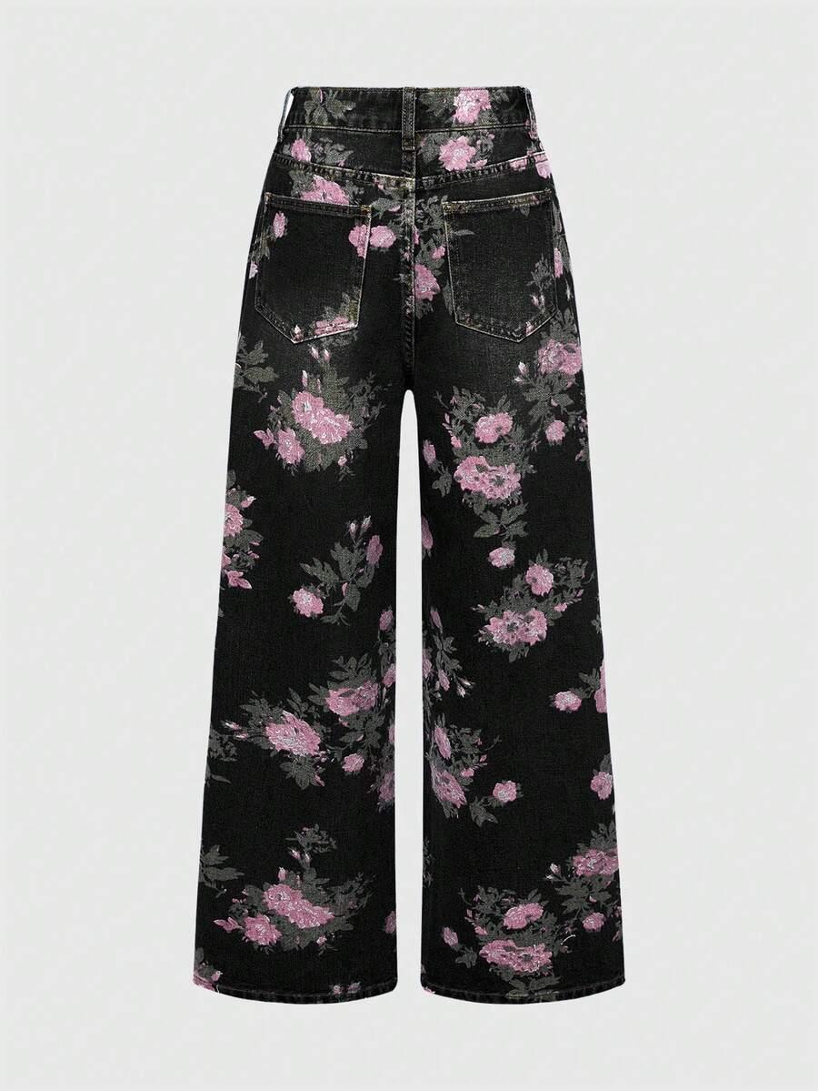 spodnie jeans kwiaty