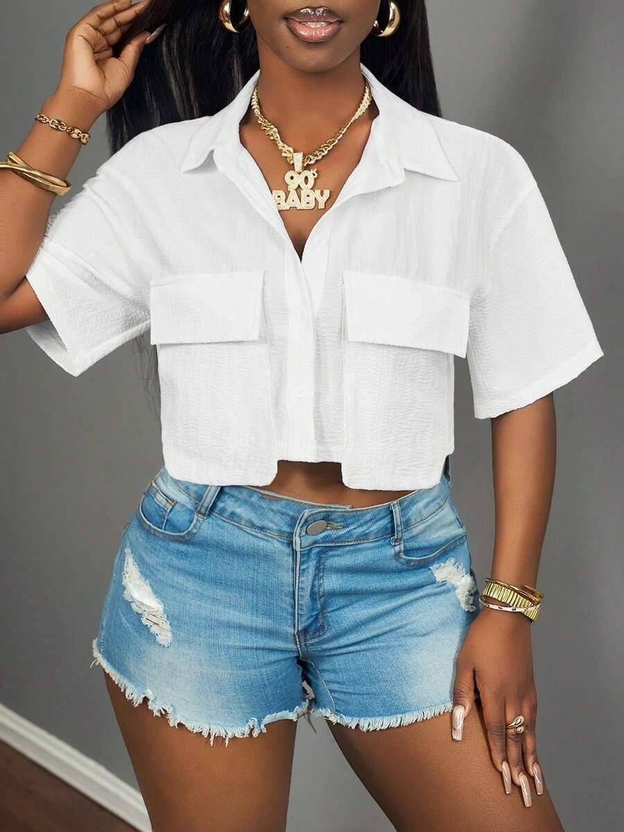 biała koszula crop top kieszenie