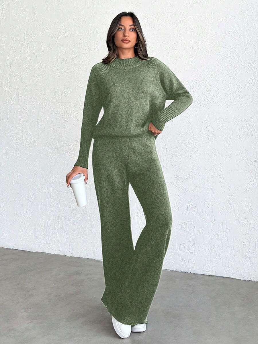 zielony komplet sweter spodnie 