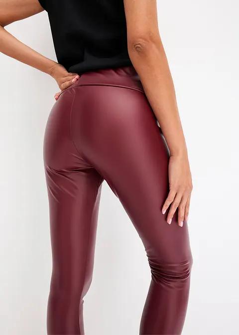 bordowe legginsy imitacja skóry
