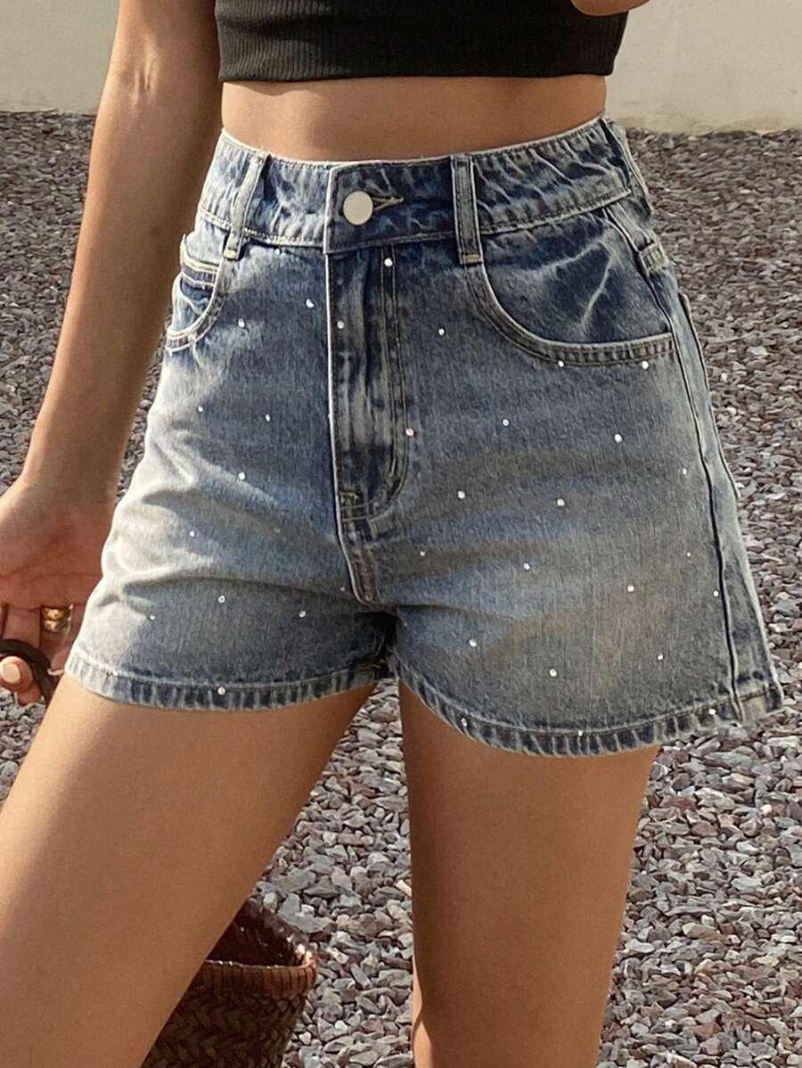NIEBIESKIE SPODENKI JEANS ZDOBIENIA