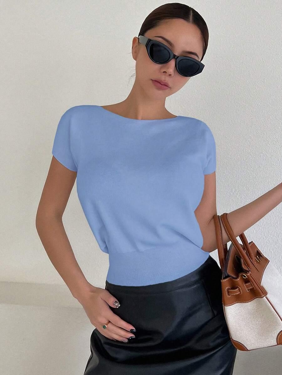 niebieski dzianinowy top