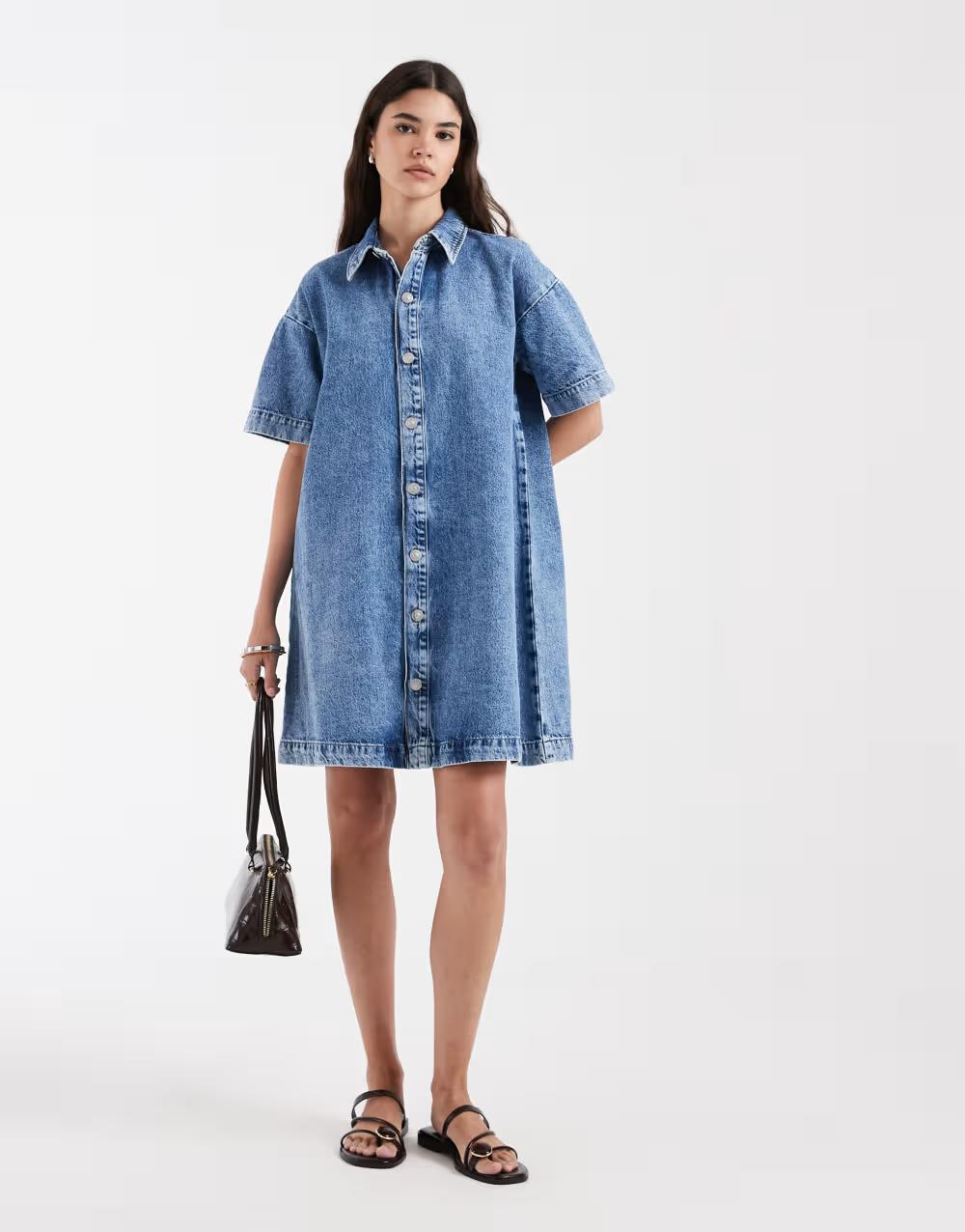 niebieska mini sukienka jeans kołnierzyk