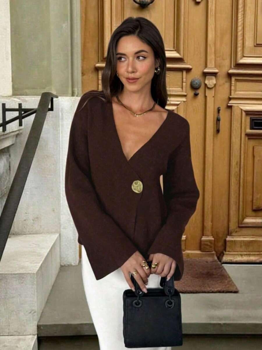 BRĄZOWY SWETER ZDOBIENIE