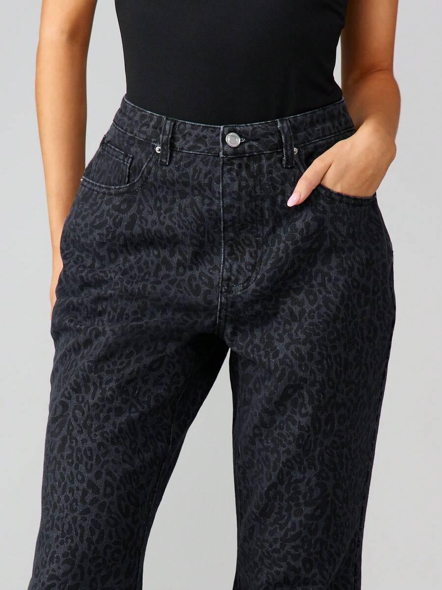 spodnie jeans wzór panterka