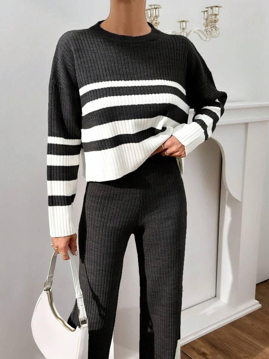 sweter spodnie komplet kontrast