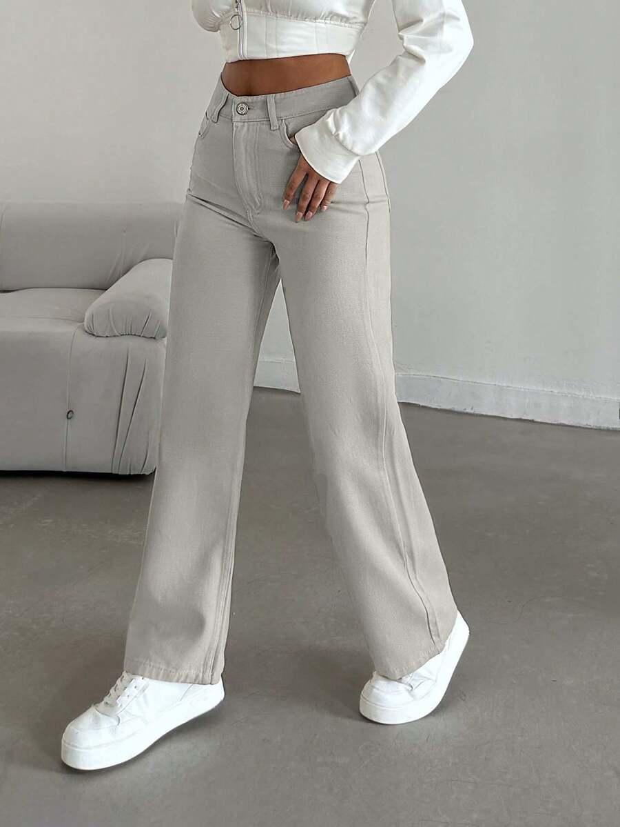 BEŻOWE SPODNIE JEANS 