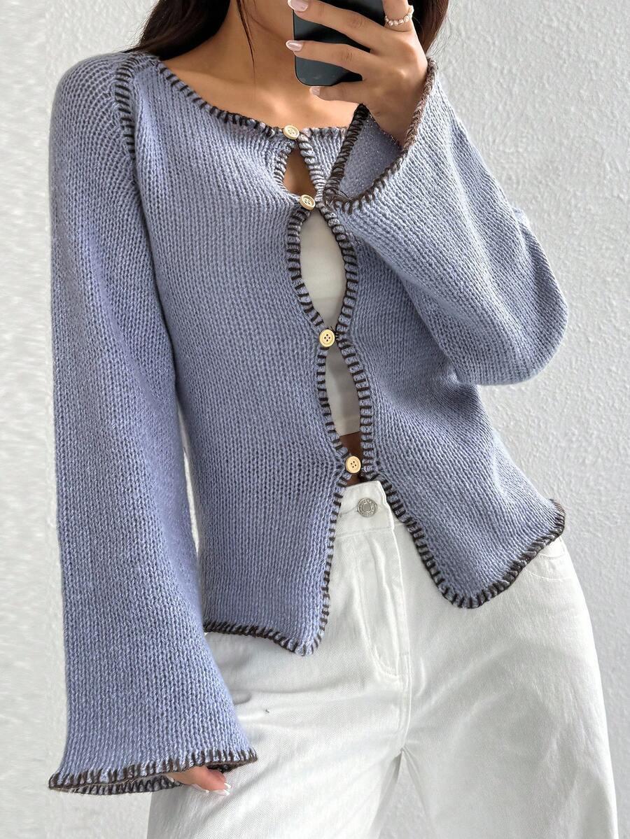 sweter guziki dzianina